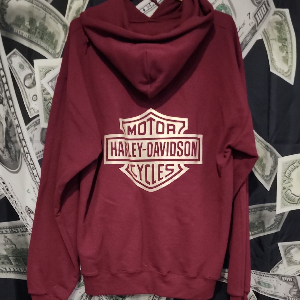 Harley-Davidson Burgundy Hoodie with Gold Logo